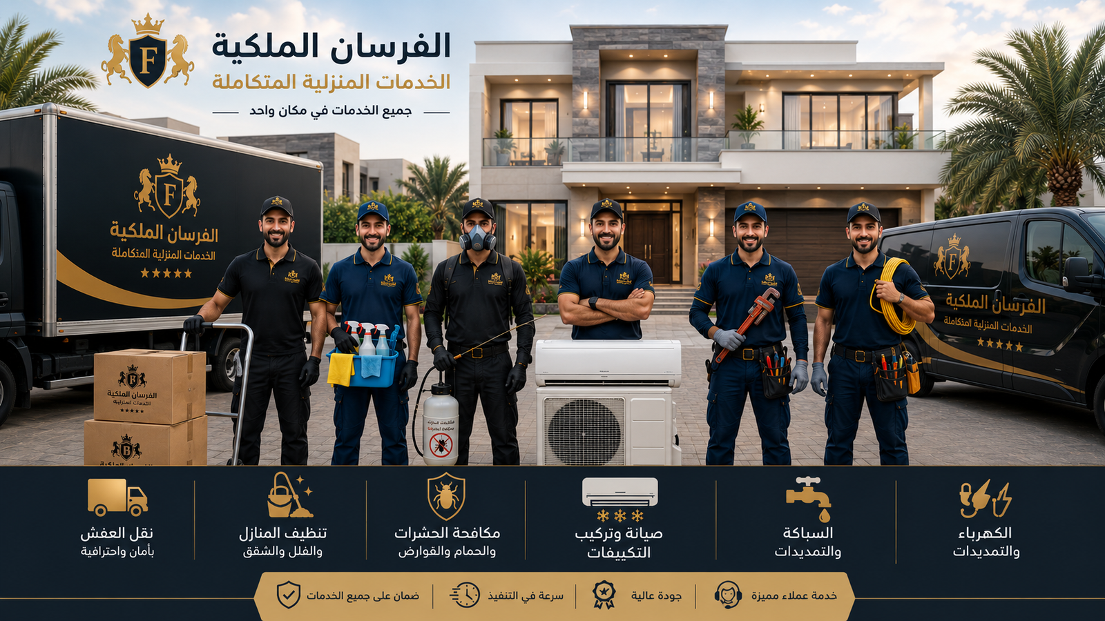 فريق الفرسان الملكية يقدم خدمات منزلية متكاملة تشمل نقل العفش والتنظيف ومكافحة الحشرات والتكييف والسباكة والكهرباء بالدمام