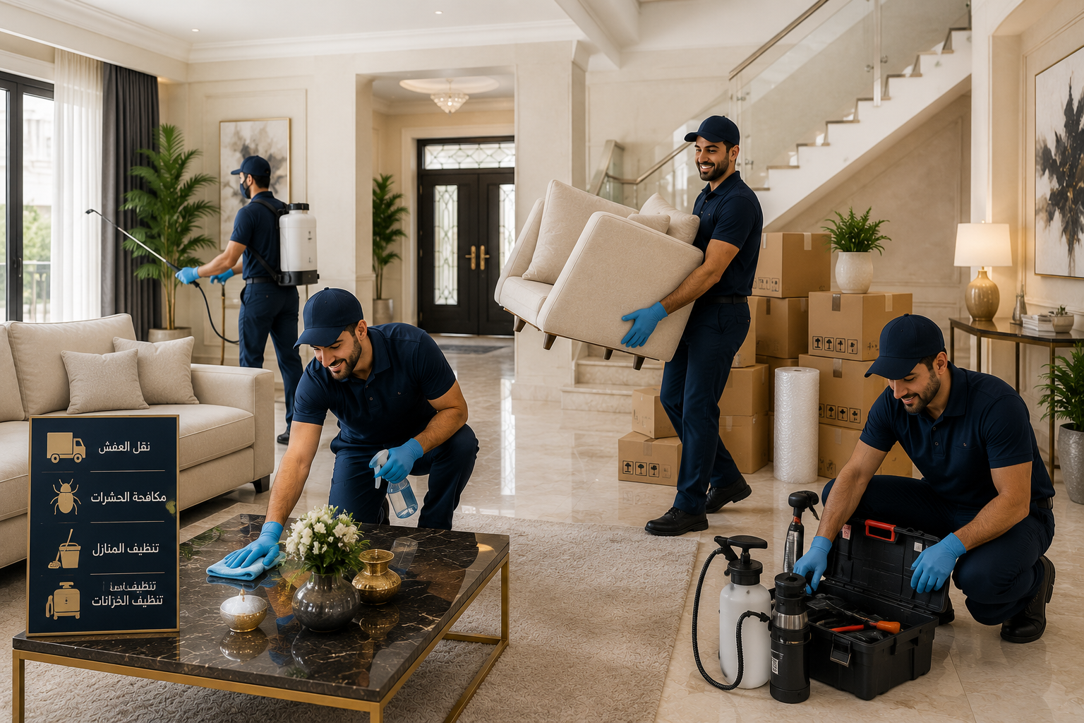 فريق عمل الفرسان الملكية للخدمات المنزلية يقدم خدمات نقل العفش ومكافحة الحشرات وتنظيف المنازل وتنظيف الخزانات باحترافية